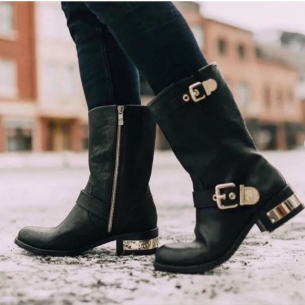 Vince Camuto Black Boots with Gold Accents
